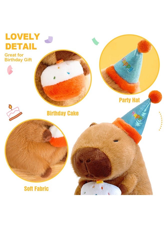 Ditucu Cute Capybara Plush with Happy Birthday Hat Holding Cake Soft Capibara Stuffed Animal Plushies Toys for Birthday Gifts Party Decoration for Kids Brown 8.6 inch - Image 4
