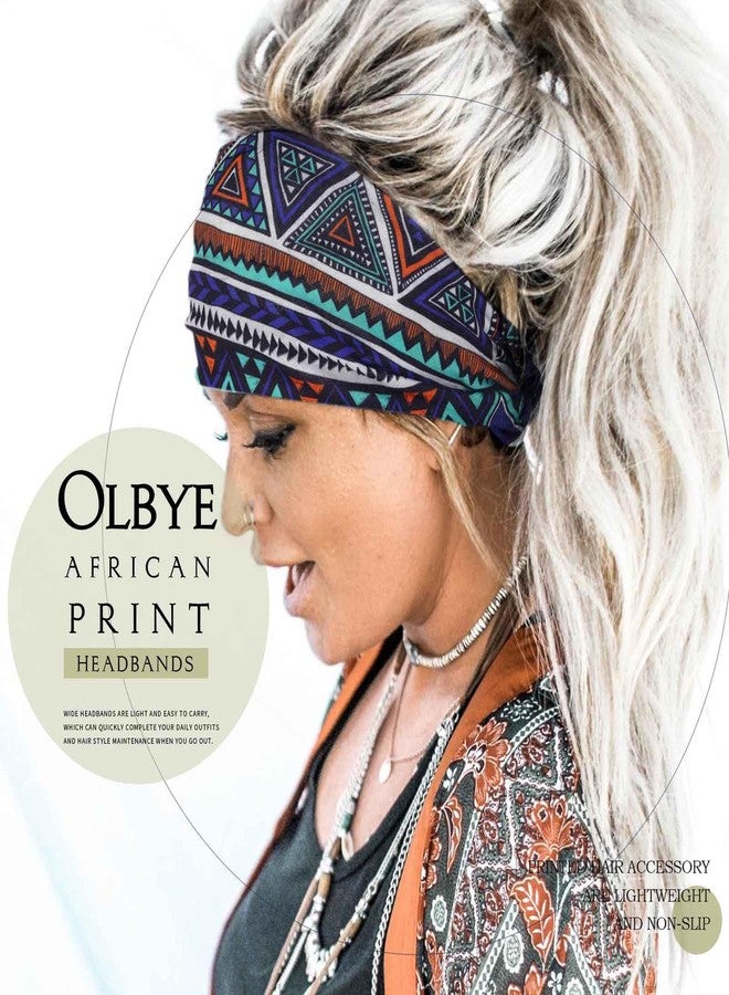 Olbye African Print Headbands Wide Stretch Headwrap Turban Knotted Non Slip Hairbands Yoga Running Athletic Head Bands Workout Boho Head Scarfs Hair Accessories for Women 4Pcs (African C, 9.4*5.9'') - Image 4