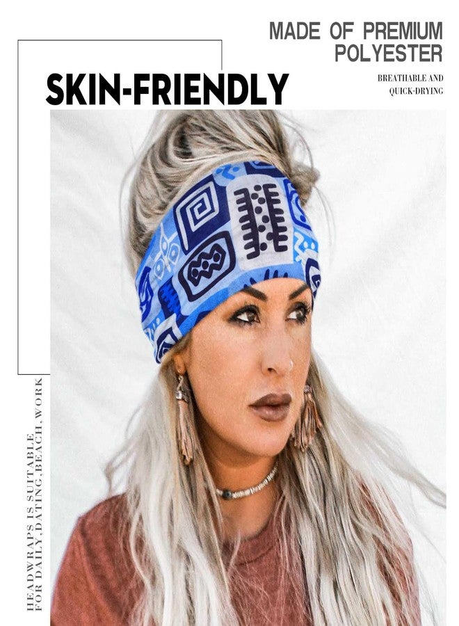 Olbye African Print Headbands Wide Stretch Headwrap Turban Knotted Non Slip Hairbands Yoga Running Athletic Head Bands Workout Boho Head Scarfs Hair Accessories for Women 4Pcs (African C, 9.4*5.9'') - Image 3