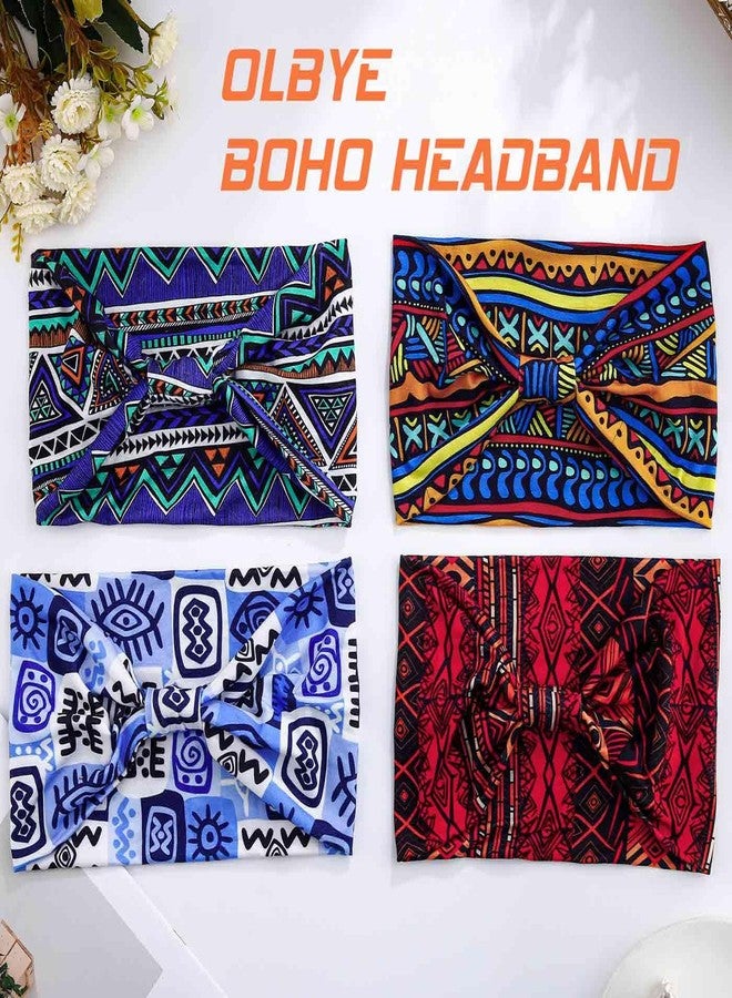 Olbye African Print Headbands Wide Stretch Headwrap Turban Knotted Non Slip Hairbands Yoga Running Athletic Head Bands Workout Boho Head Scarfs Hair Accessories for Women 4Pcs (African C, 9.4*5.9'') - Image 2