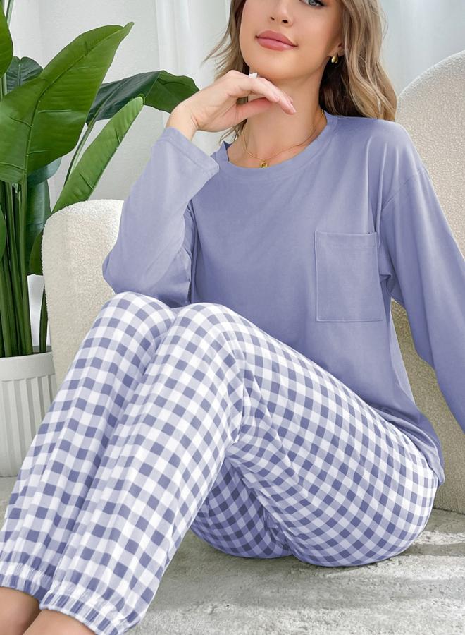 تايك تو طقم من بنطال بيجاما بطبعة مربعات وتيشيرت سادة - Image 4