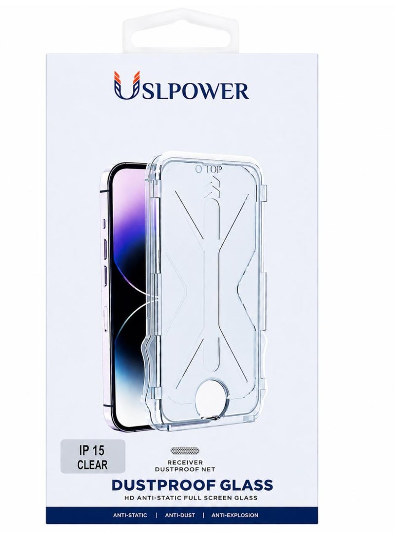 USLPOWER Clear Glass Screen Protector with Dustproof Installation Box for iPhone 15, Full Coverage HD Tempered Glass, Bubble-Free Easy Install, Anti-Dust Anti-Static Anti-Explosion - Image 3