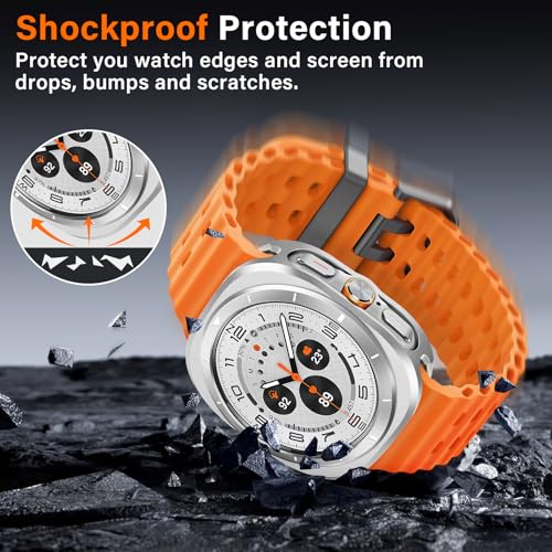 Amizee Rugged Case Compatible with Samsung Galaxy Watch Ultra (2025/2024) 47mm with Back Cover, Metal Bumper Ultra Thin Shockproof Protective Cover for Galaxy Watch 7/8 Ultra, Silver/White - Image 3