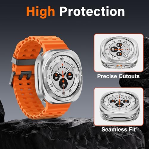 Amizee Rugged Case Compatible with Samsung Galaxy Watch Ultra (2025/2024) 47mm with Back Cover, Metal Bumper Ultra Thin Shockproof Protective Cover for Galaxy Watch 7/8 Ultra, Silver/White - Image 5
