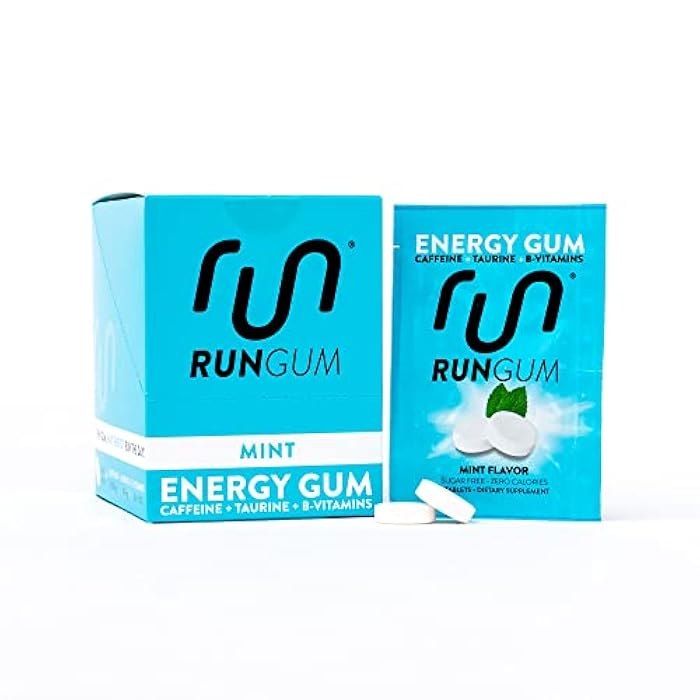 Run Gum علكة الطاقة بنكهة النعناع RUN GUM 50 ملغ كافيين، تورين وفيتامينات ب لكل قطعة، 24 قطعة (عبوة من 12)، 2 قطعة = 1 قهوة أو مشروب طاقة، خالية من السكر، صفر سعرات حرارية - Image 1