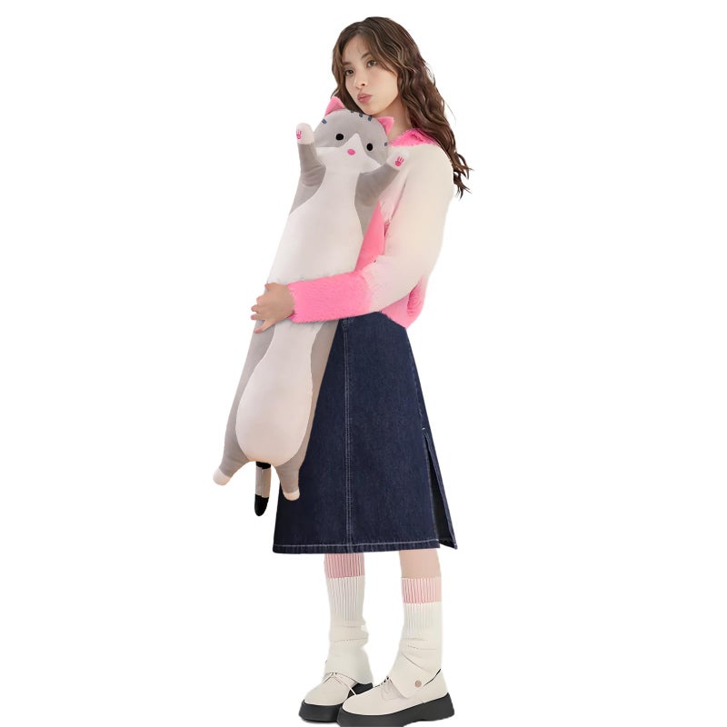 shangman Lovely Plush Cat Doll Cute Cartoon Soft Stuffed Kitten Long Throw Sleeping Pillow Toy Gift for Kids Girlfriend Multiple Size Grey90cm354in - Image 2