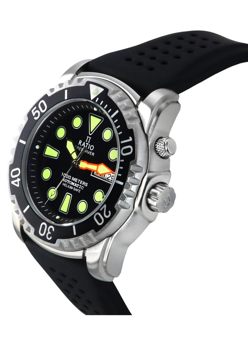 Ratio FreeDiver Version 02 Helium Safe 1000M Sapphire Automatic Black Dial 1068HA90-34VA-BLK-V02 Men's Watch - Image 4