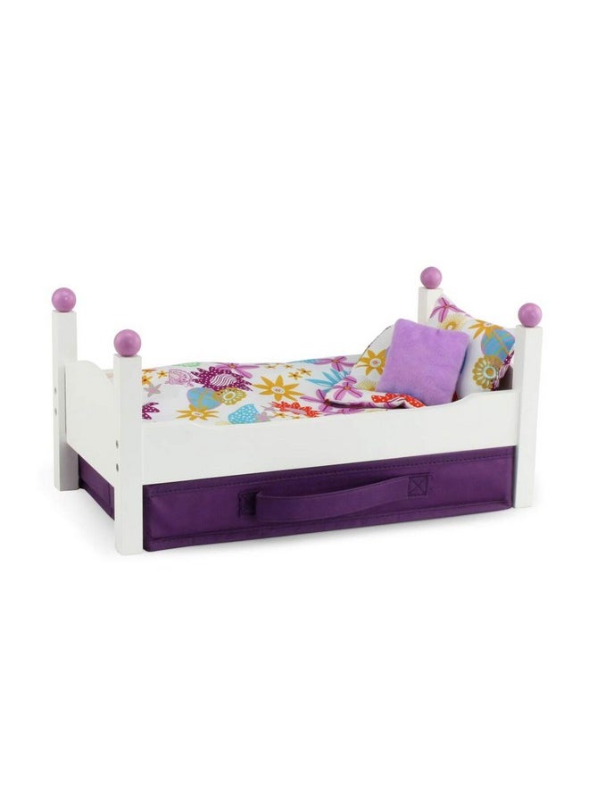 Emily Rose - 14 Inch Doll Furniture Classic White Single Stackable 14.5 Doll Bed Gift Set Includes Of Colorful 4 Piece Bedding Fits Most 1415 Dolls - Image 1