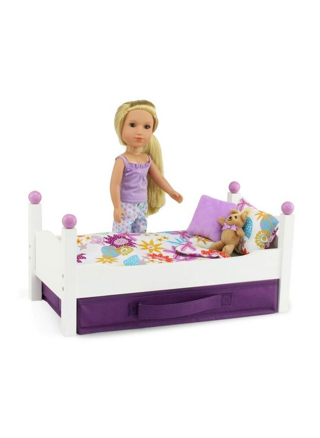 Emily Rose - 14 Inch Doll Furniture Classic White Single Stackable 14.5 Doll Bed Gift Set Includes Of Colorful 4 Piece Bedding Fits Most 1415 Dolls - Image 1