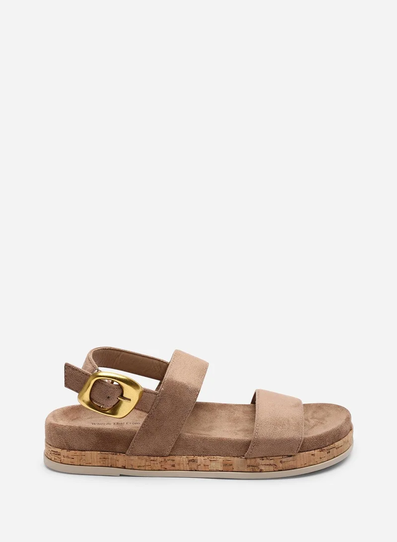 من أين هذه Banyan Double Strap Flatform Camel Suede Sandal