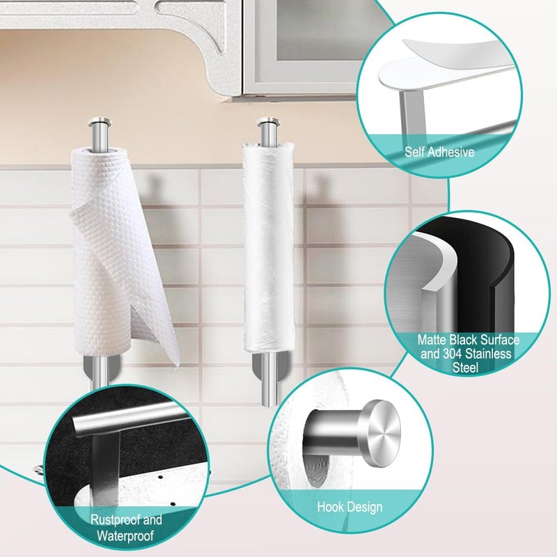 MGahyi Paper Towel Holder Wall Mount, Self Adhesive Or Drilling Paper Towel Holder Under Cabinet, 13.2 inch Stainless Steel Kitchen Paper Towel Roll Rack, Bathroom Towel Roll Hanger(Silver, Rectangle) - Image 3
