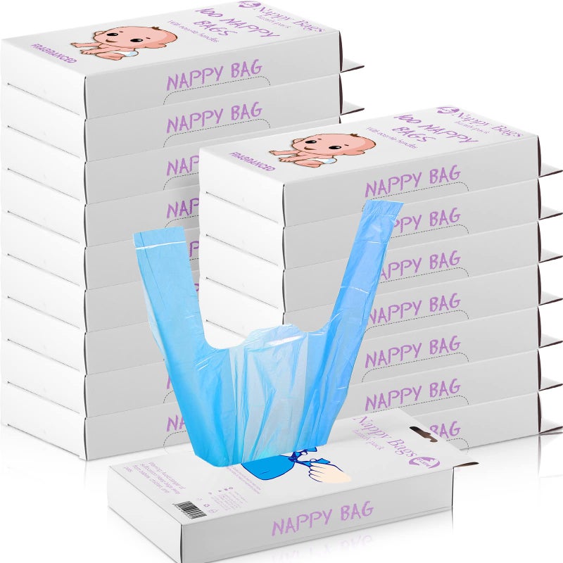 Sinmoe 1600 Count Baby Disposable Diaper Bags Scented Diaper Sacks with Tie Handle Disposal Trash Sacks Baby  Waste Bag Refill(Blue) - Image 1