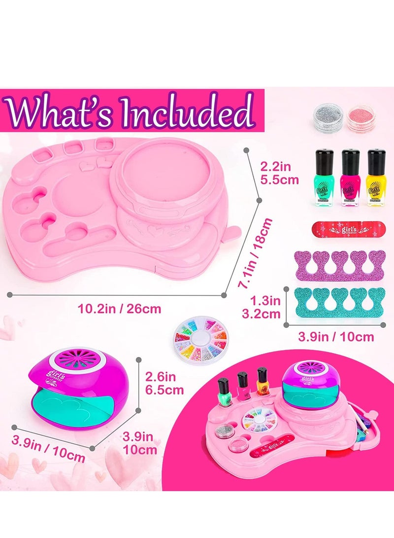 Kids Nail Polish Set, Nail Art Studio Set for Girls, Washable Make Up Sets for Girls, Peelable Glitter Nail Art Studio Makeup Dryer Manicure Massage Spa Kit - Image 3