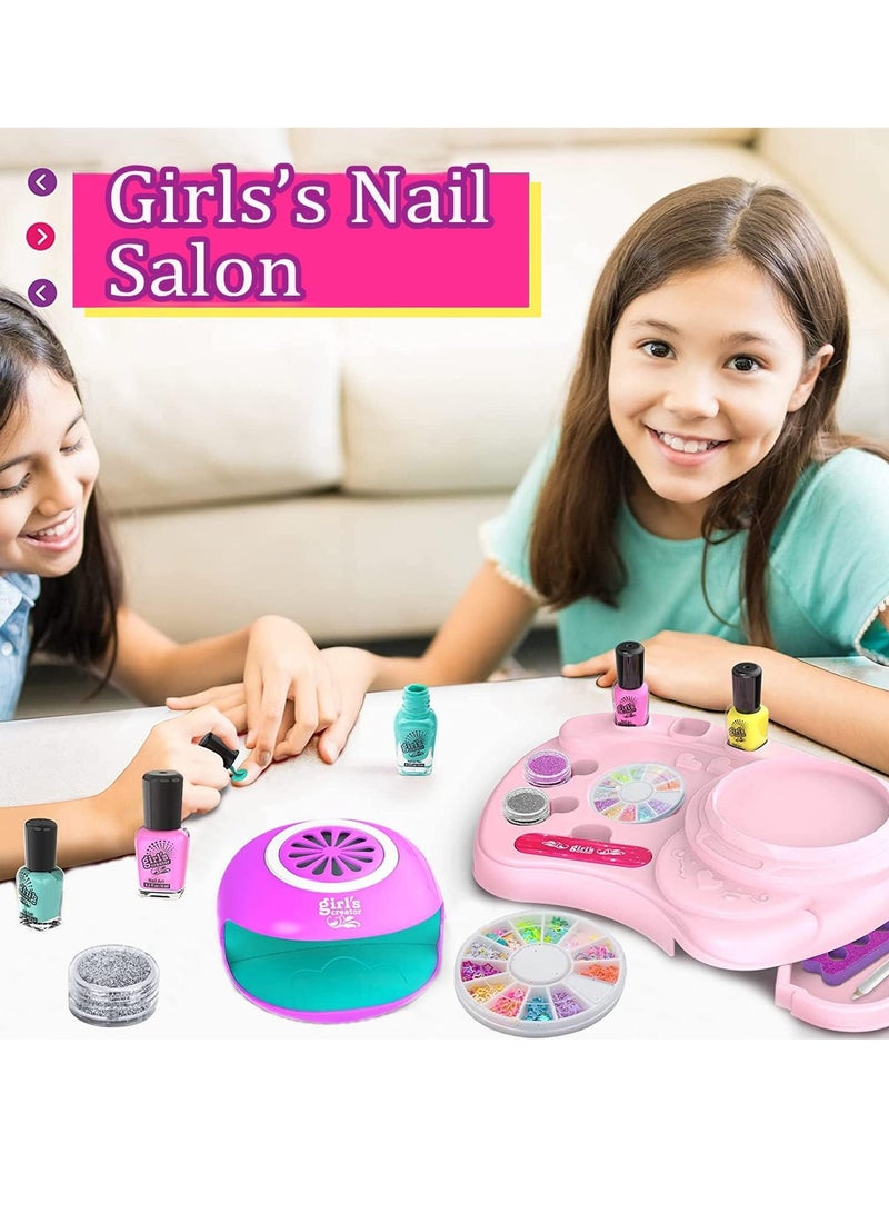 Kids Nail Polish Set, Nail Art Studio Set for Girls, Washable Make Up Sets for Girls, Peelable Glitter Nail Art Studio Makeup Dryer Manicure Massage Spa Kit - Image 4
