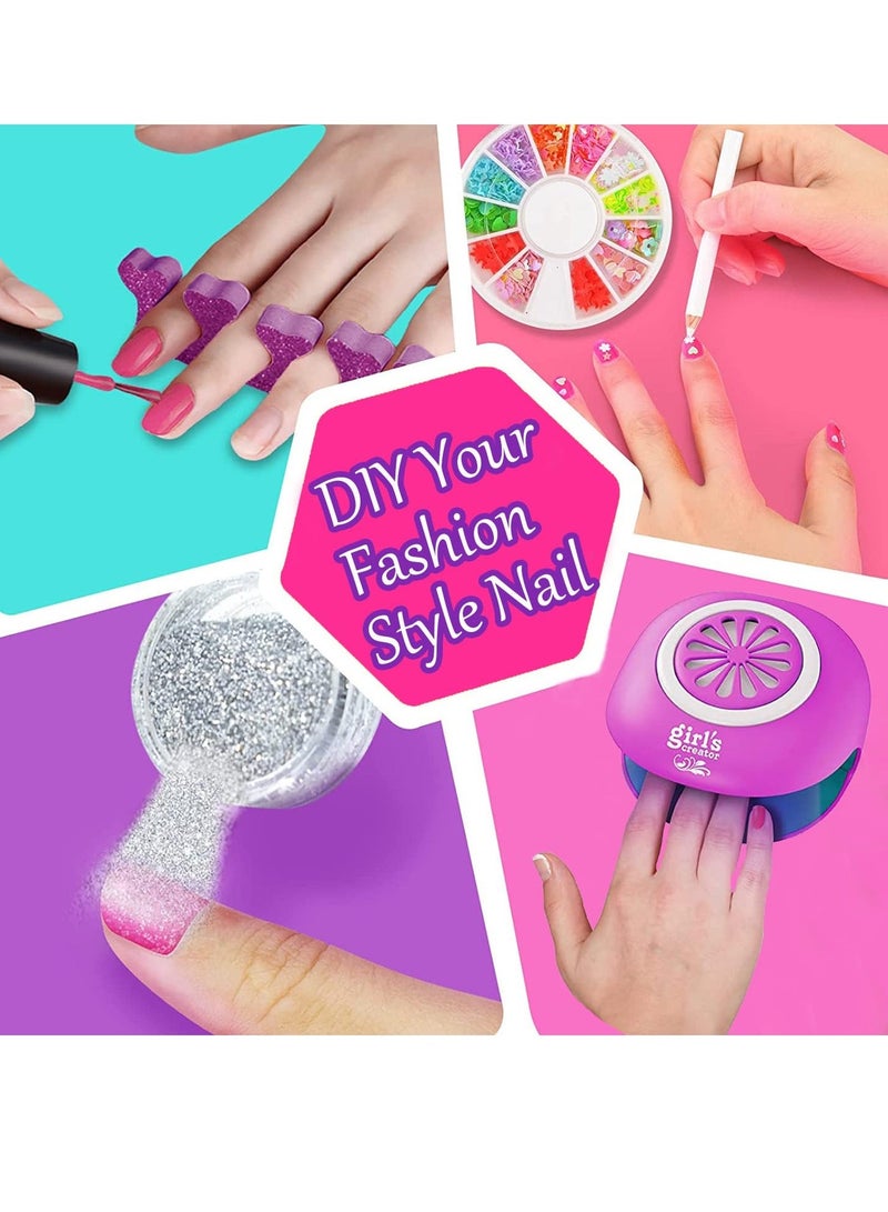Kids Nail Polish Set, Nail Art Studio Set for Girls, Washable Make Up Sets for Girls, Peelable Glitter Nail Art Studio Makeup Dryer Manicure Massage Spa Kit - Image 2