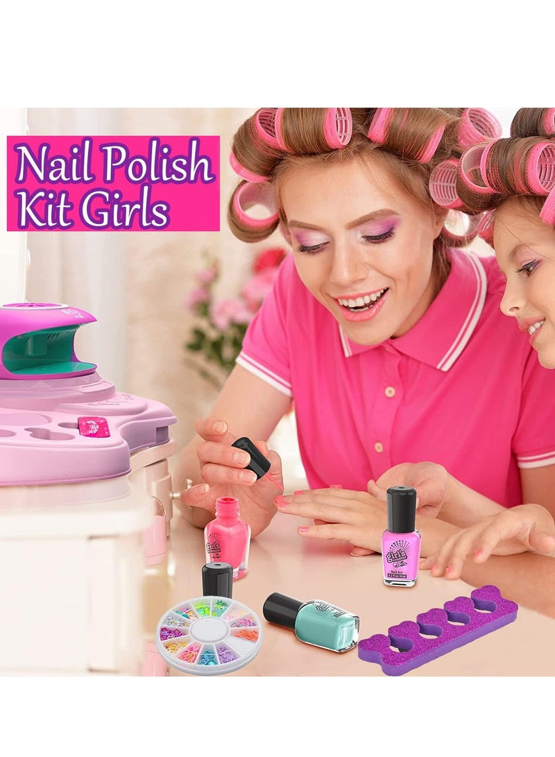 Kids Nail Polish Set, Nail Art Studio Set for Girls, Washable Make Up Sets for Girls, Peelable Glitter Nail Art Studio Makeup Dryer Manicure Massage Spa Kit - Image 5