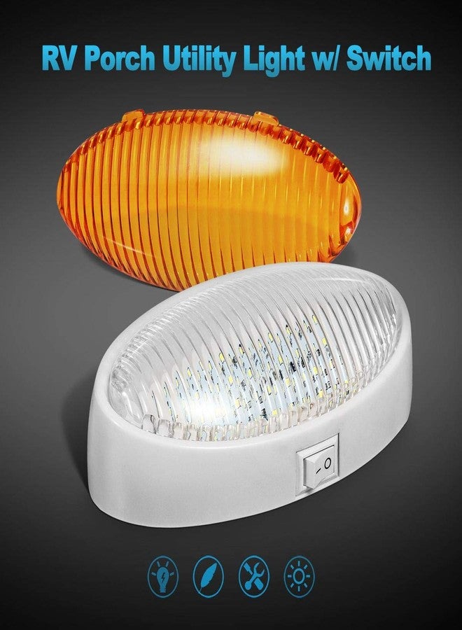 Partsam مصباح بارتسام بيضاوي الشكل بتقنية LED، مناسب للاستخدام الخارجي في الشرفات، مزود بمفتاح تشغيل، يعمل بجهد 12 فولت، بديل مثالي للمركبات الترفيهية، والقوارب، والمقطورات، والكرفانات، والمقطورات ذات العجلات الخامسة. قاعدة بيضاء مع عدسات شفافة وعنبرية قابلة للتركيب بسهولة. يُثبت على السطح. - Image 2