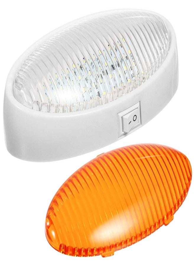 Partsam مصباح بارتسام بيضاوي الشكل بتقنية LED، مناسب للاستخدام الخارجي في الشرفات، مزود بمفتاح تشغيل، يعمل بجهد 12 فولت، بديل مثالي للمركبات الترفيهية، والقوارب، والمقطورات، والكرفانات، والمقطورات ذات العجلات الخامسة. قاعدة بيضاء مع عدسات شفافة وعنبرية قابلة للتركيب بسهولة. يُثبت على السطح. - Image 1
