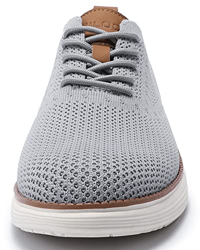 VILOCY Men's Casual Dress Sneakers Oxfords Business Shoes Lace Up Lightweight Comfortable Breathable Walking Knit Mesh Fashion Sneakers Tennis Light Grey,EU41 - Image 4