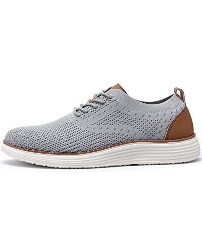 VILOCY Men's Casual Dress Sneakers Oxfords Business Shoes Lace Up Lightweight Comfortable Breathable Walking Knit Mesh Fashion Sneakers Tennis Light Grey,EU41 - Image 3