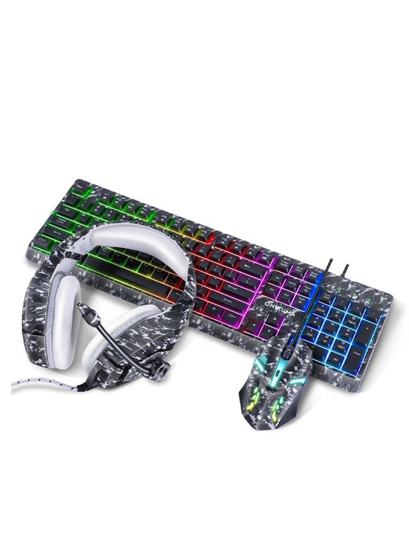 onikuma مجموعة لوحة المفاتيح/ الماوس/ سماعة الرأس السلكية 3 في 1 من Onikuma TZ3002 RGB للألعاب (رمادي مموه)  - Image 2