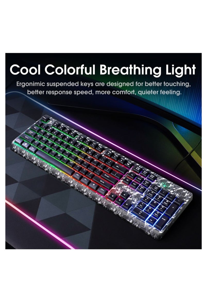 onikuma مجموعة لوحة المفاتيح/ الماوس/ سماعة الرأس السلكية 3 في 1 من Onikuma TZ3002 RGB للألعاب (رمادي مموه)  - Image 5