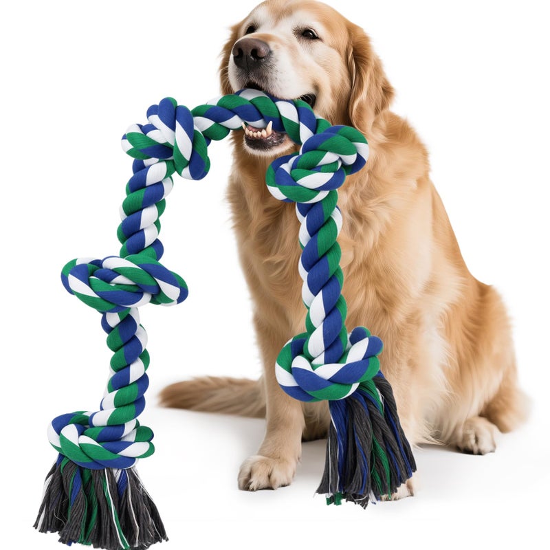 SZEE Dog Rope Toy for Large Dogs, 37 Inch 5 Knots, Tug of War Rope for Large Breeds, for Energy Release & Boredom Relief (Green & Blue) - Image 1