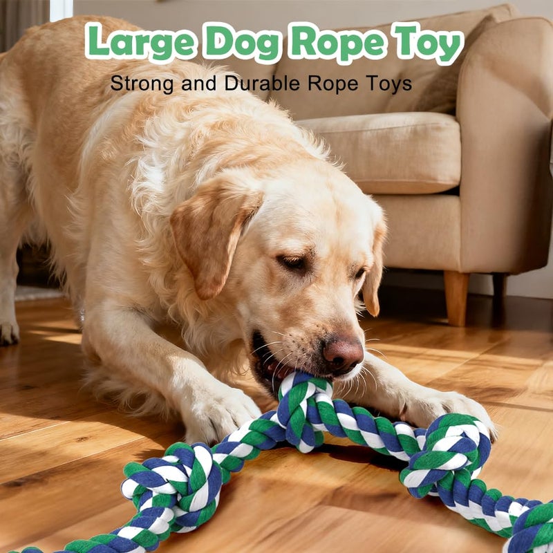 SZEE Dog Rope Toy for Large Dogs, 37 Inch 5 Knots, Tug of War Rope for Large Breeds, for Energy Release & Boredom Relief (Green & Blue) - Image 5