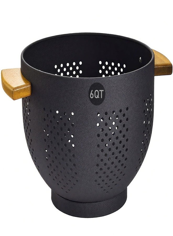 Nicdiet Colander for Kitchen, 6 QT Metal Colander with Wood Handle, Essentials Kitchen Gadgets Strainers and Colanders Food Strainer Basket for Draining Pasta Strainer, Vegetable & Fruit, Black - Image 1