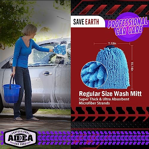 AIDEA Car Wash Mitt Microfiber 1PK Scratch Free LintFree Premium Chenille Microfiber Sponge Mitt Car Wash Brush Blue Regular Size 712X1014 - Image 3