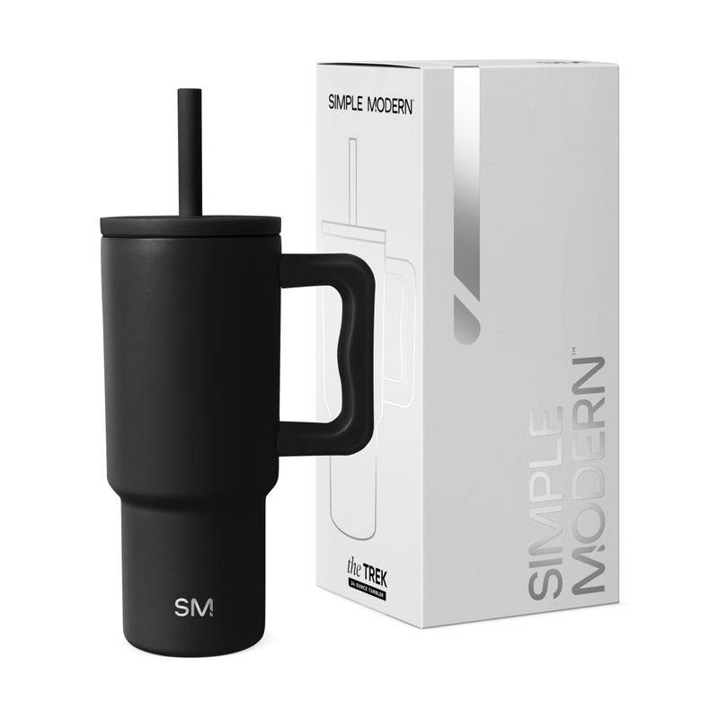 Simple Modern Kids 24 oz Tumbler with Handle and Silicone Straw Lid | Spill Proof and Leak Resistant | Reusable Stainless Steel Bottle | Gift for Kids Boys Girls | Trek Collection | Midnight Black - Image 1