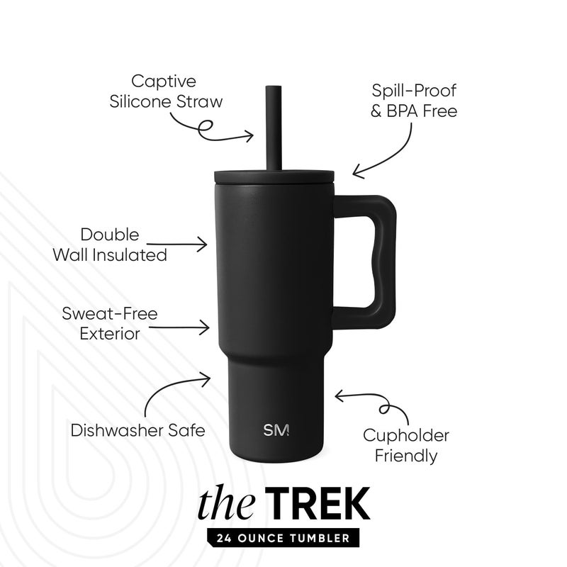 Simple Modern Kids 24 oz Tumbler with Handle and Silicone Straw Lid | Spill Proof and Leak Resistant | Reusable Stainless Steel Bottle | Gift for Kids Boys Girls | Trek Collection | Midnight Black - Image 3