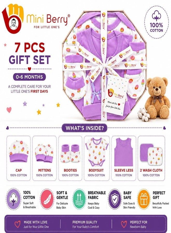 Mini Berry Newborn Baby Gift Set, Cotton, Blue Printed, Cap, Mittens & Booties, Unisex (lavendar) - Image 3