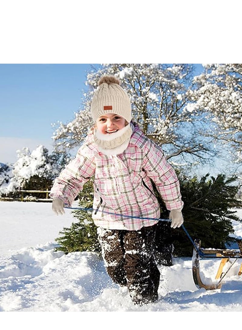 Furtey Kids Hat Scarf Gloves Set, Kids Winter Beanie Hat Scarf Gloves Set with Knit Thick Warm Fleece Lined for 2-6 Years Old, Beige - Image 2