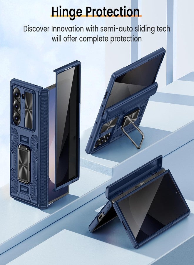 VEGO for Galaxy Z Fold 6 Case, with Built-in Privacy Screen Protector, Adjustable Magnetic Kickstand & Slide Camera Cover Full Body Drop Protection Case for Samsung Galaxy Z Fold 6 5G 2024-Blue - Image 4