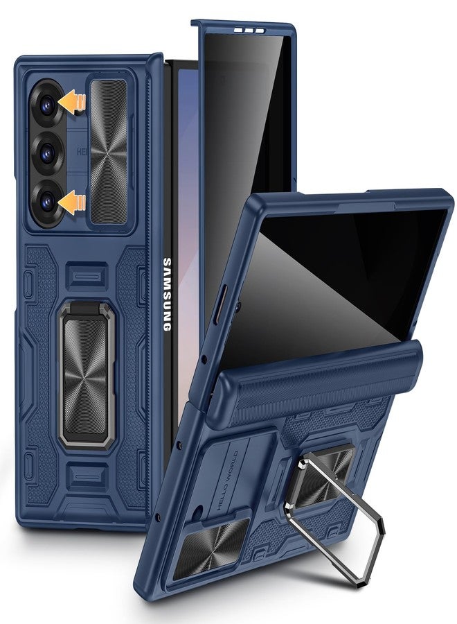 VEGO for Galaxy Z Fold 6 Case, with Built-in Privacy Screen Protector, Adjustable Magnetic Kickstand & Slide Camera Cover Full Body Drop Protection Case for Samsung Galaxy Z Fold 6 5G 2024-Blue - Image 1