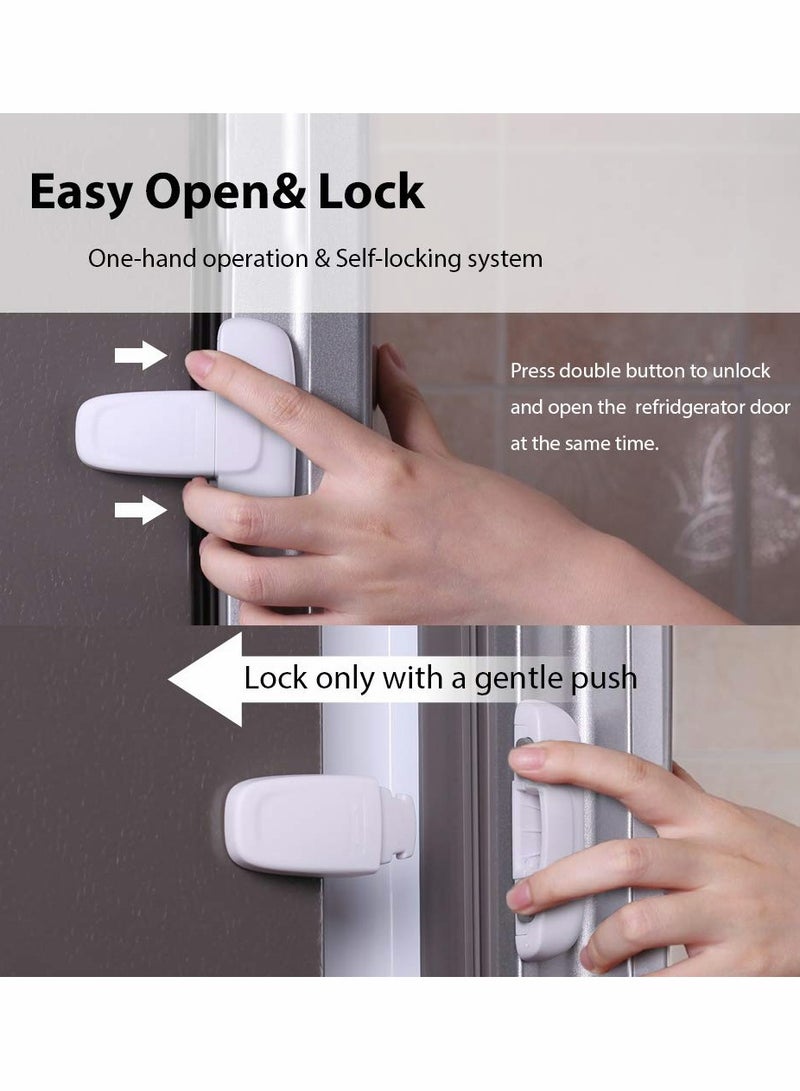 KASTWAVE 2 PCS Home Fridge Freezer Door Lock KASTWAVE Latch Catch Toddler Kids Child Refrigerator Cabinet Locks Baby Safety Child Lock Easy to Install and Use 3M Adhesive no Tools Need or Drill White  - Image 3