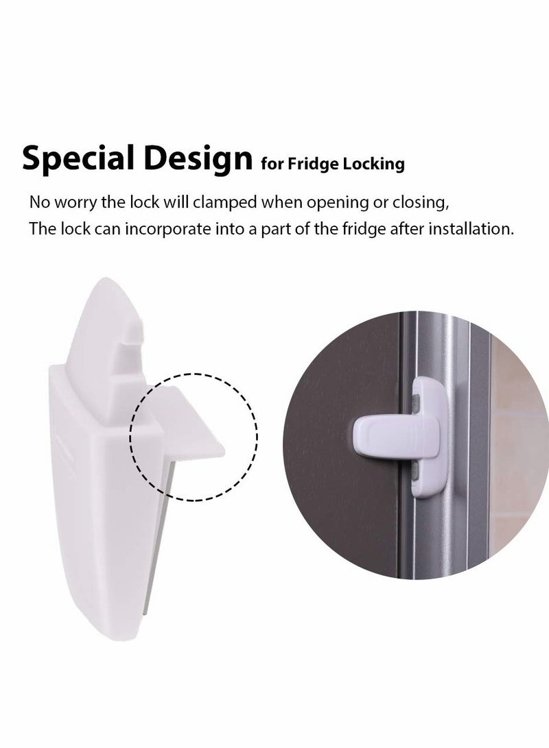 KASTWAVE 2 PCS Home Fridge Freezer Door Lock KASTWAVE Latch Catch Toddler Kids Child Refrigerator Cabinet Locks Baby Safety Child Lock Easy to Install and Use 3M Adhesive no Tools Need or Drill White  - Image 4