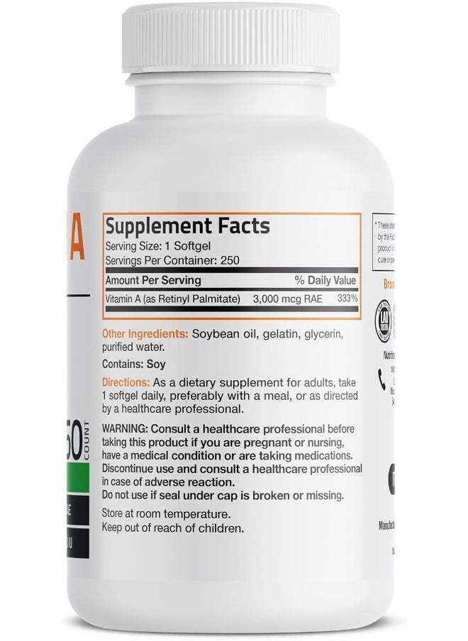 Bronson Vitamin A 10,000 Iu Premium Non-Gmo Formula, 250 Softgels  - Image 2