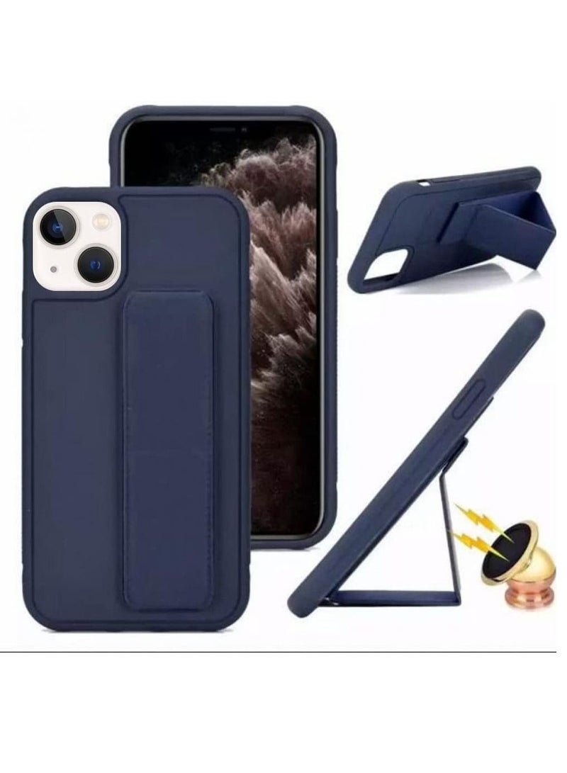 VITION Case Cover For iPhone 14 Plus Finger Grip Phone holder Case Car Magnetic Multi-function 3 in 1 Shockproof Back Cover Protective Case (iPhone 14 Plus Dark Blue) - Image 3