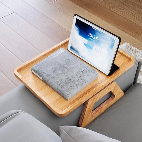 Danfoxer Couch Arm Tray,Bamboo Folding Sofa Tray,Sofa Armrest Trays Clip-On Couch Desk for Drinks,Snacks,Phone,Remote Control（Natural） - Image 3