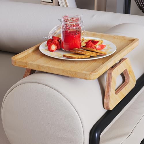 Danfoxer Couch Arm Tray,Bamboo Folding Sofa Tray,Sofa Armrest Trays Clip-On Couch Desk for Drinks,Snacks,Phone,Remote Control（Natural） - Image 2
