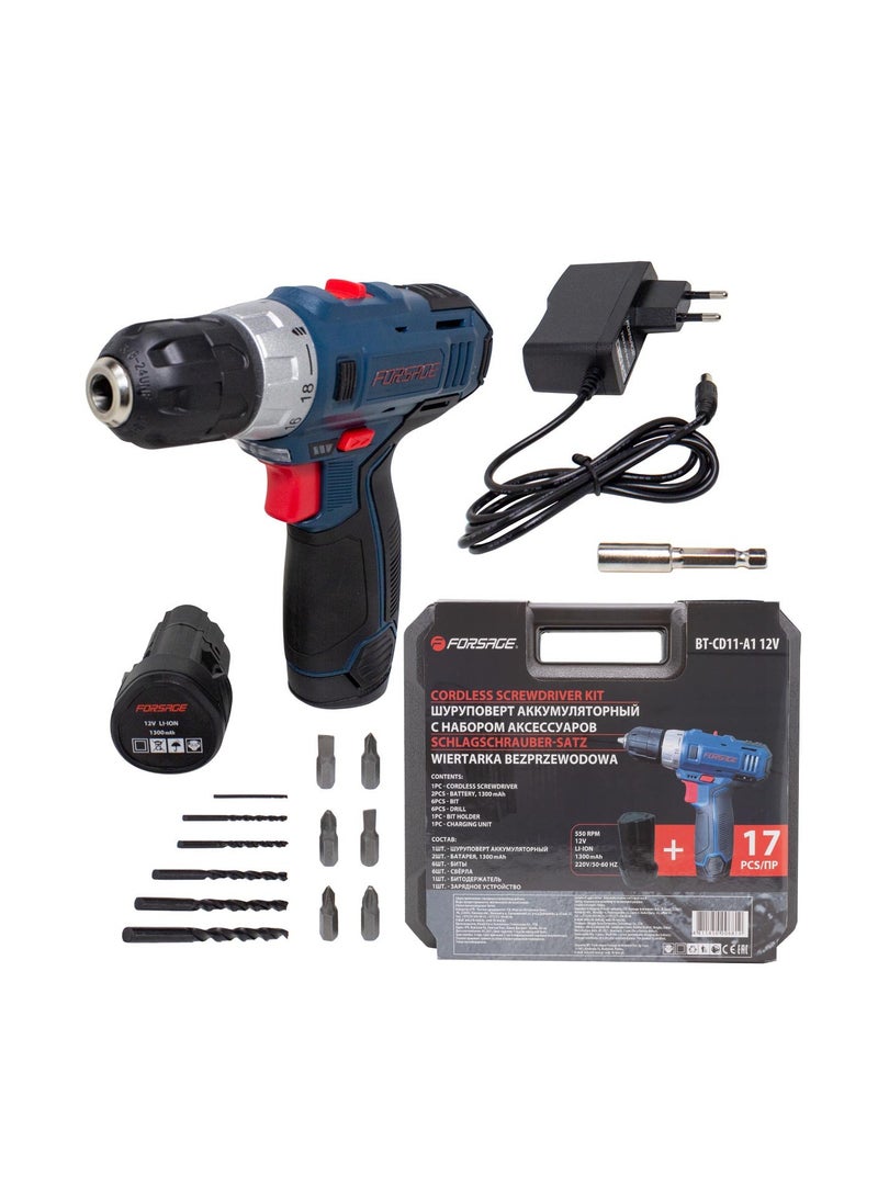 ROCKFORCE ROCKFOECE Battery-Powered Case 12 V, 550 rpm, 2 x 1300 mAh Li-Ion, Drill and Bits Set - Image 1