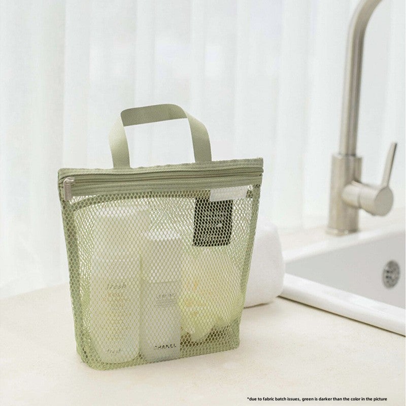 Stylish Mesh Cosmetic Tote Waterproof Shower Fitness Organizer Travel Toiletry Bag Army green