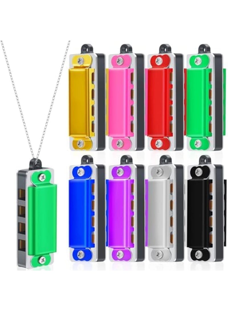 8 Pcs Mini Harmonica Necklace Cute 4 Hole 8 Tone Necklace Adorable Adults Kids Harmonica Portable Music Party Favors Music Instrument, 8 Colors - Image 1