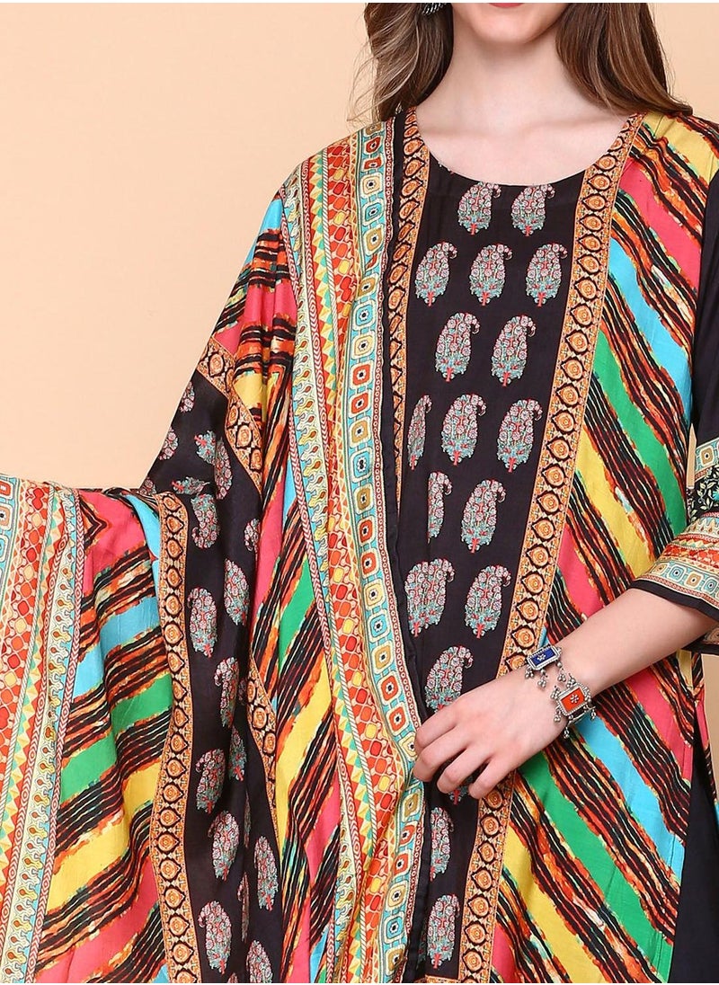 ISHIN Women's Multicoloured Viscose Blend Embellished Tunic Full Length Casual Straight Fit Kurta Set  - Image 3