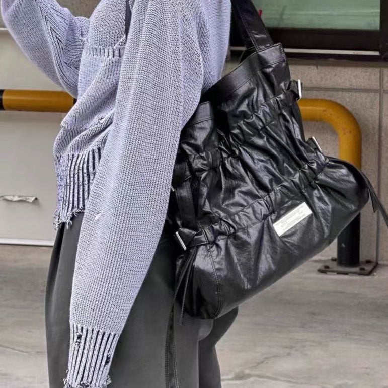 Korean Pleated Drawstring Bow Armpit Bag - Image 3