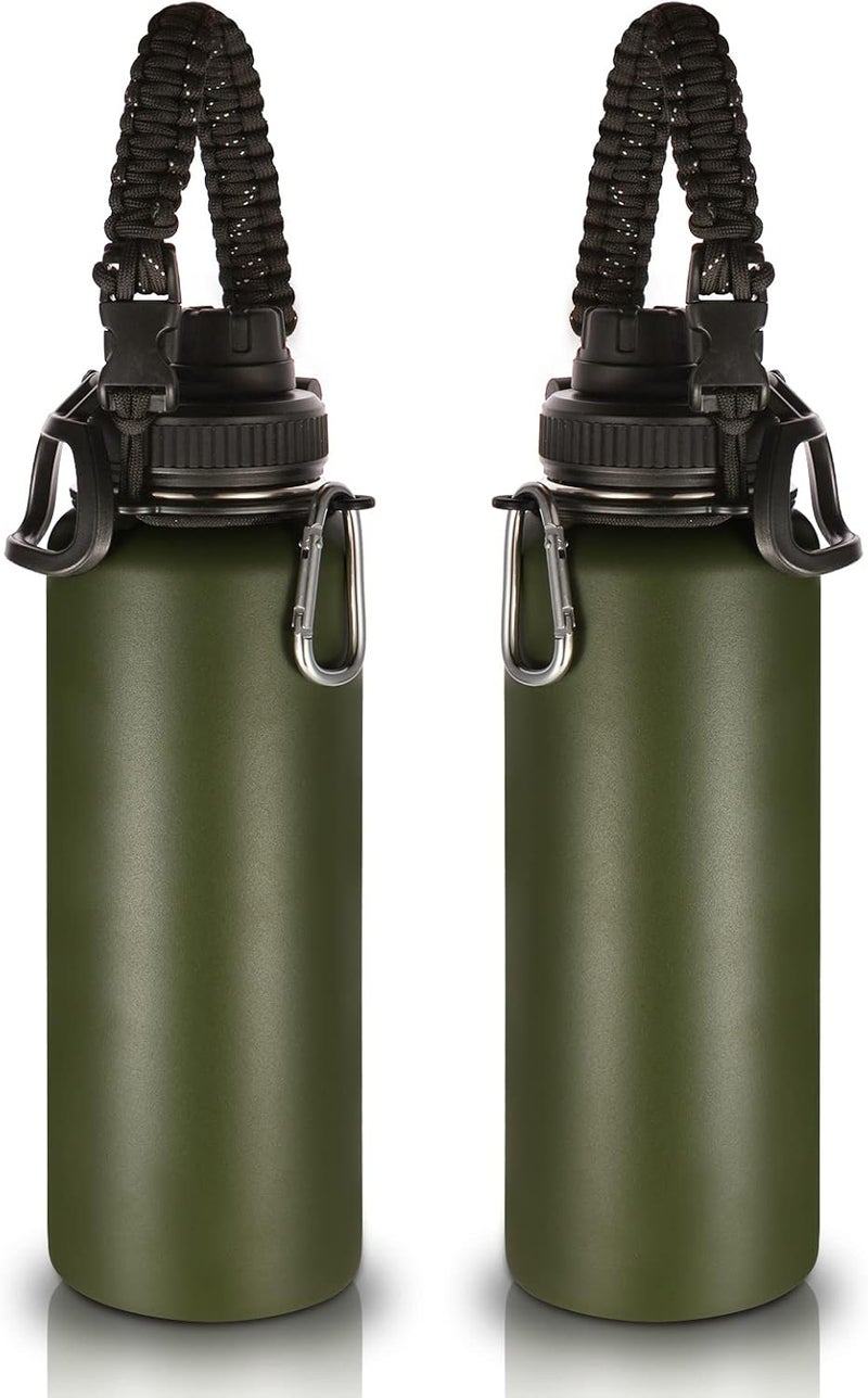Volhoply Insulated Water Bottles Bulk 8 Pack, 40 oz Stainless Steel Sports Bottle with Paracord Handle & Spout Lid, Vacuum Metal Travel Thermos with Wide Mouth,Reusable Large Cup(Army Green,2 Set) - Image 1