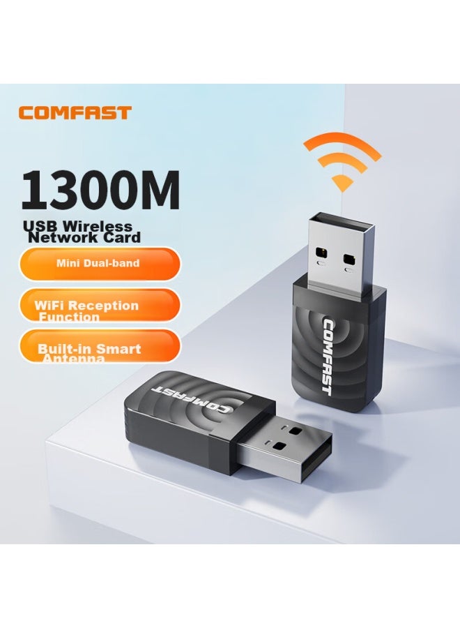 Comfast Cf-812ac Dual-band 1300m Gigabit Usb Wireless Network Adapter For Desktop And Laptop Computers, Wifi Receiver And Transmitter - Image 1