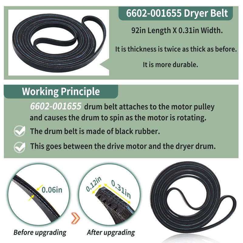 Monkemon Upgraded Dryer Repair Kit Compatible with Samsung Dryer Roller Replacement Kit, for DC97-16782A Dryer Roller, DC93-00634A Idler Pulley, 6602-001655 Belt (6 Roller White Spacer) - Image 2